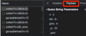 選擇 payload，tid顯示的為 GA4 的追蹤代碼